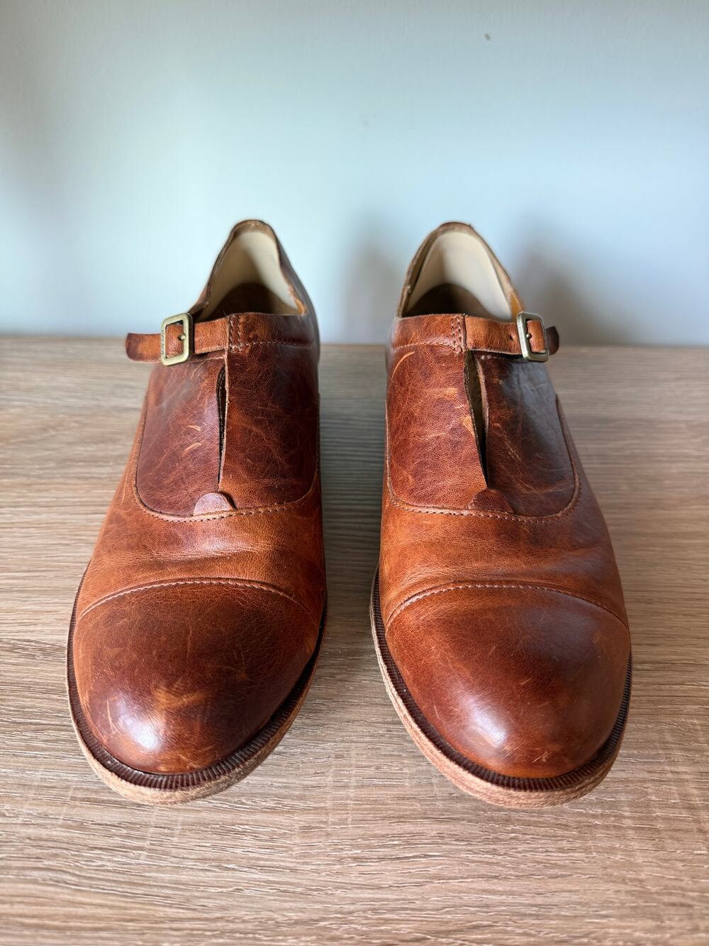 Kork-Ease Niseda Brown Leather Monk Strap Cap Toe Oxfords Loafers Size 8.5M